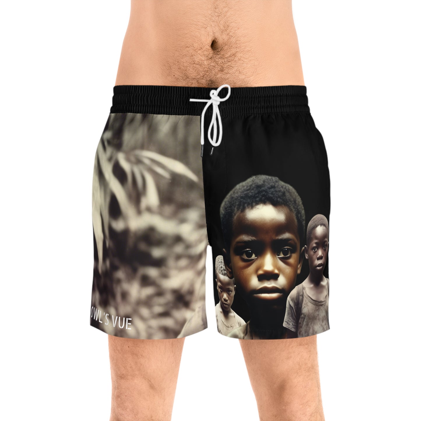 Owl's Vue Artistic Swim Shorts for Men | Vibrant Beachwear Inspired by Nature