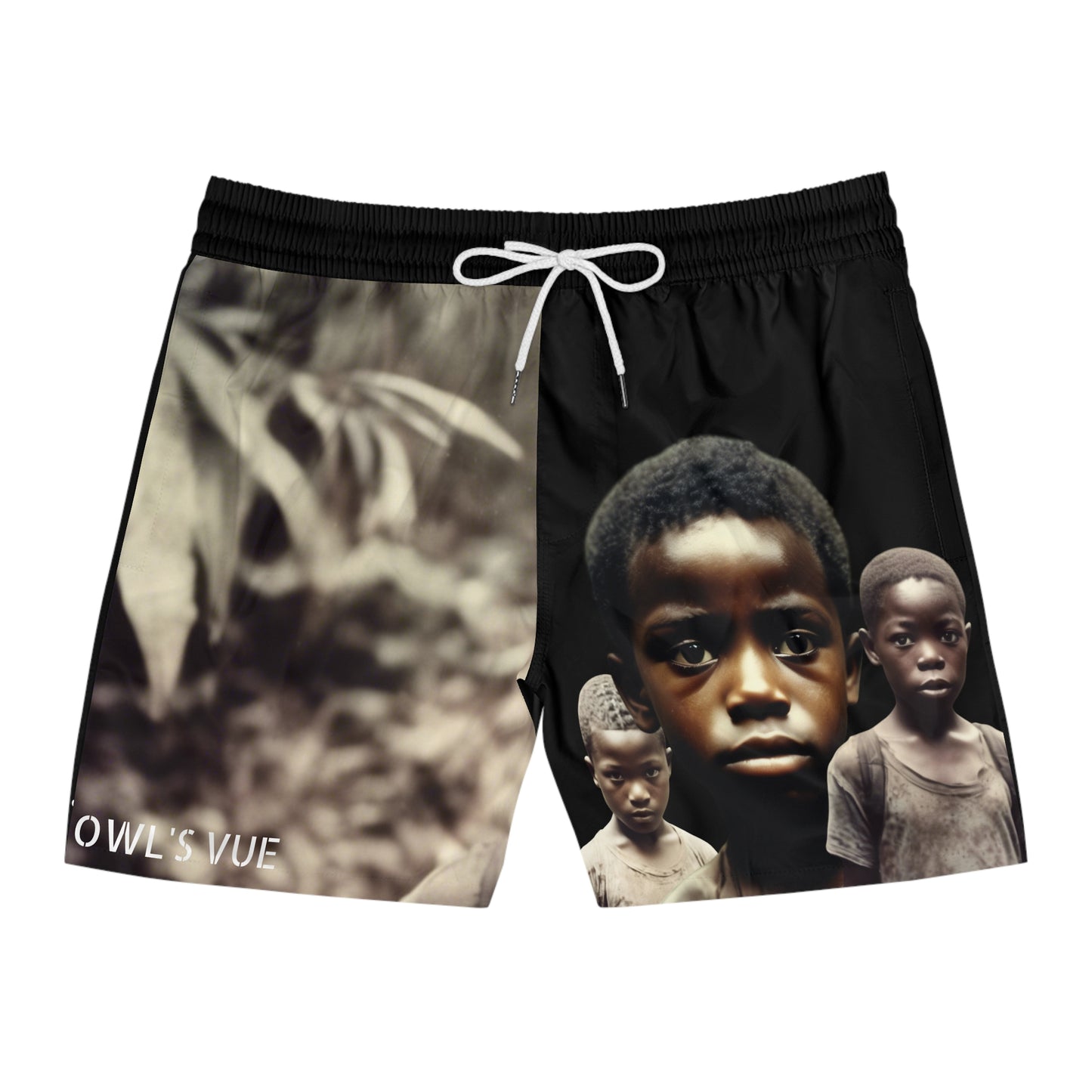 Owl's Vue Artistic Swim Shorts for Men | Vibrant Beachwear Inspired by Nature